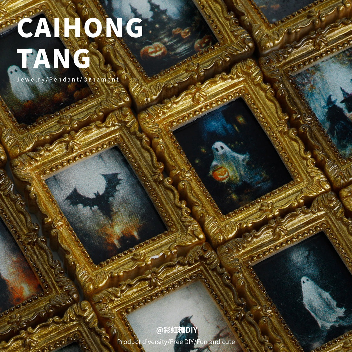 Wholesale Mini Resin Golden Ghost Photo Frame Art Decoration DIY Refrigerator Magnets